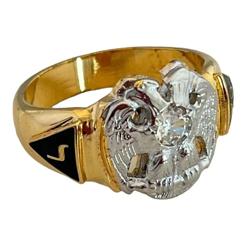 Vintage Masonic Ring Size 7 14K Gold Plate Freemason 32nd degree CZ - 14A